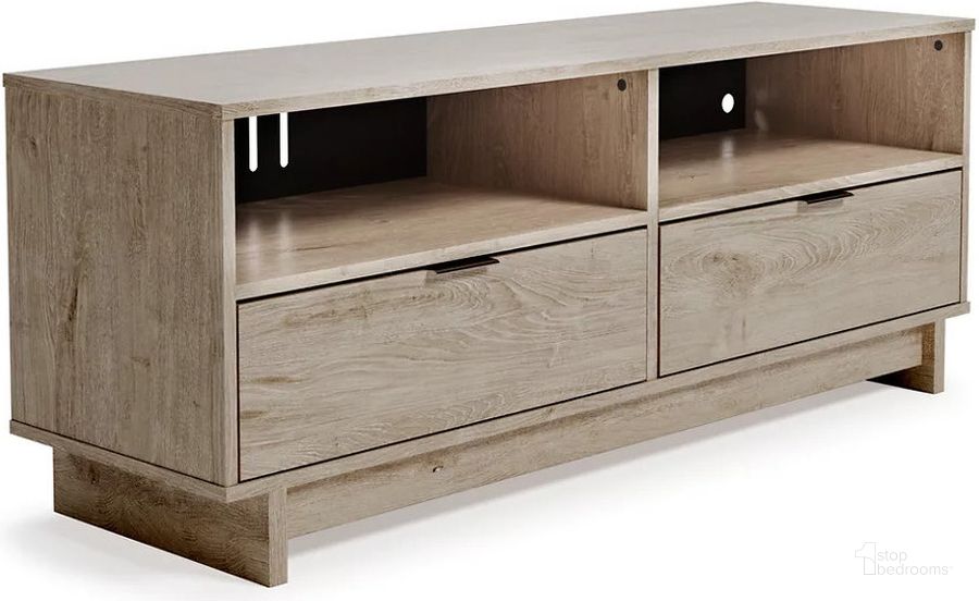 The appearance of Oliah Natural Medium Tv Stand designed by Signature Design by Ashley in the modern / contemporary interior design. This natural piece of furniture  was selected by 1StopBedrooms from Oliah Collection to add a touch of cosiness and style into your home. Sku: EW2270-168. Material: Wood. Product Type: TV Stand. Image1