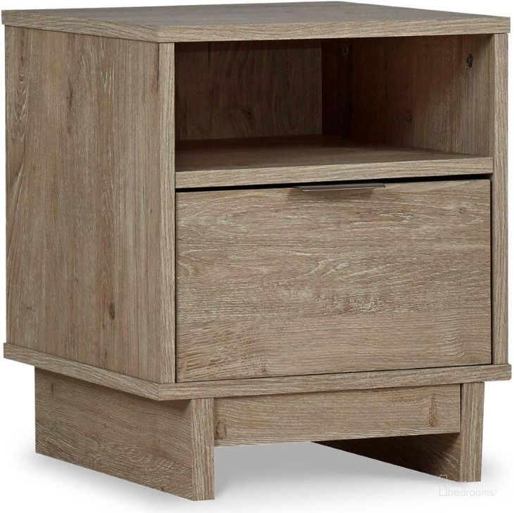 The appearance of Oliah Natural One Drawer Night Stand designed by Signature Design by Ashley in the modern / contemporary interior design. This natural piece of furniture  was selected by 1StopBedrooms from Oliah Collection to add a touch of cosiness and style into your home. Sku: EB2270-291. Material: Wood. Product Type: Nightstand. Image1