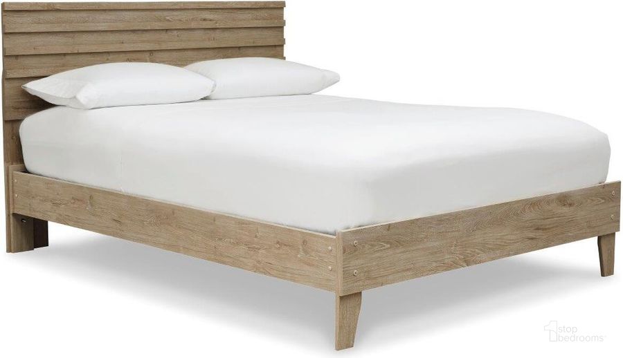 The appearance of Oliah Natural Queen Platform Bed designed by Signature Design by Ashley in the transitional interior design. This natural piece of furniture  was selected by 1StopBedrooms from Oliah Collection to add a touch of cosiness and style into your home. Sku: EB2270-157;EB2270-113. Bed Type: Platform Bed. Material: Wood. Product Type: Platform Bed. Bed Size: Queen. Image1