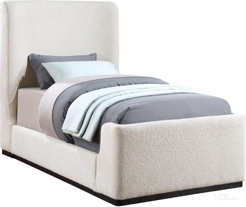 The appearance of Oliver Boucle Fabric Twin Bed In Cream designed by Meridian in the modern / contemporary interior design. This cream piece of furniture  was selected by 1StopBedrooms from Oliver Collection to add a touch of cosiness and style into your home. Sku: OliverCream-T-1;OliverCream-T-2;OliverCream-T-3. Product Type: Bed. Bed Size: Twin. Material: Rubberwood. Image1