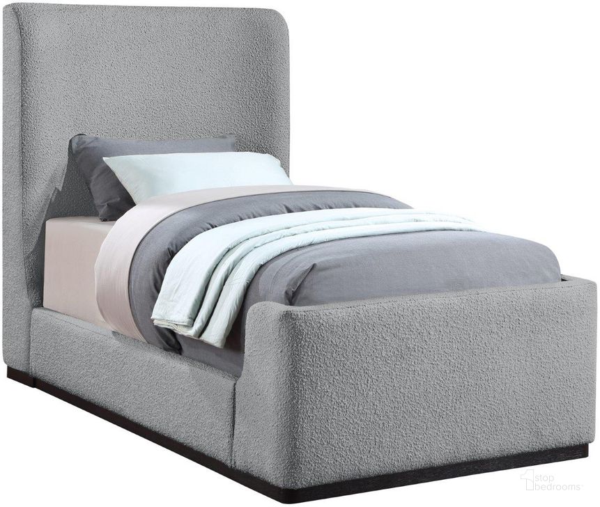 The appearance of Oliver Boucle Fabric Twin Bed In Grey designed by Meridian in the modern / contemporary interior design. This grey piece of furniture  was selected by 1StopBedrooms from Oliver Collection to add a touch of cosiness and style into your home. Sku: OliverGrey-T-1;OliverGrey-T-2;OliverGrey-T-3. Product Type: Bed. Bed Size: Twin. Material: Rubberwood. Image1