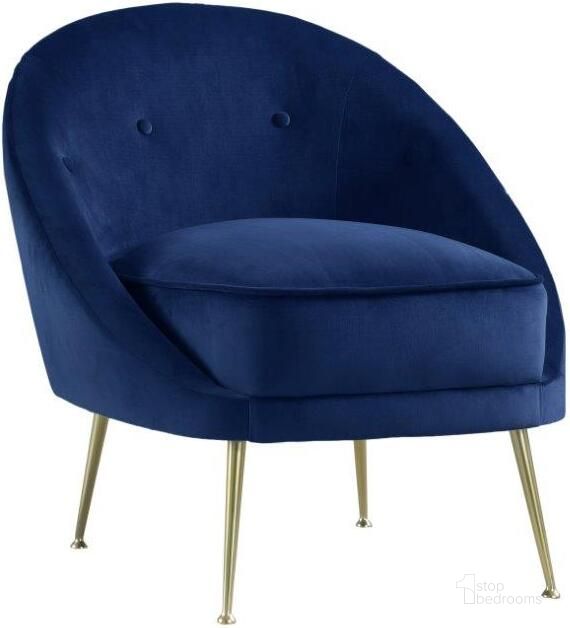 The appearance of Olivia 19 Inch Velvet Accent Chair With Gold Legs In Blue designed by Best Master Furniture in the modern / contemporary interior design. This blue piece of furniture  was selected by 1StopBedrooms from Olivia Collection to add a touch of cosiness and style into your home. Sku: 626. Product Type: Accent Chair. Material: Velvet. Image1