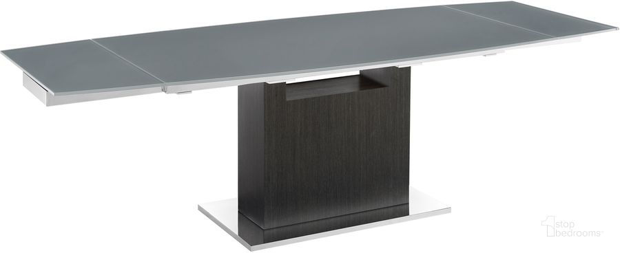 The appearance of Olivia Dining Table In Gray Glass With Dark Gray Oak Base designed by Casabianca Home in the modern / contemporary interior design. This dark gray piece of furniture  was selected by 1StopBedrooms from Olivia Collection to add a touch of cosiness and style into your home. Sku: TC-MAN03OAKGRY. Table Base Style: Pedestal. Product Type: Dining Table. Table Top Shape: Rectangular. Material: Stainless Steel. Size: 71". Image1