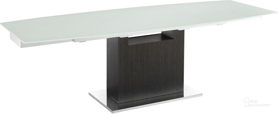 The appearance of Olivia Dining Table In White Glass With Dark Gray Oak Base designed by Casabianca Home in the modern / contemporary interior design. This dark grey piece of furniture  was selected by 1StopBedrooms from Olivia Collection to add a touch of cosiness and style into your home. Sku: TC-MAN03OAKWHT. Table Base Style: Pedestal. Product Type: Dining Table. Table Top Shape: Rectangular. Material: Stainless Steel. Size: 71". Image1