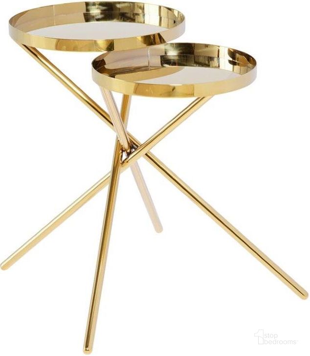 The appearance of Olivia Gold Metal Side Table designed by Nuevo in the modern / contemporary interior design. This gold piece of furniture  was selected by 1StopBedrooms from Olivia Collection to add a touch of cosiness and style into your home. Sku: HGSX399. Material: Metal. Product Type: Side Table. Image1