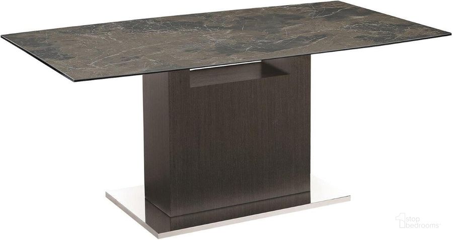 The appearance of Olivia Dining Table With Gray Oak Base and Brown Marbled Top designed by Casabianca Home in the modern / contemporary interior design. This brown piece of furniture  was selected by 1StopBedrooms from Olivia Collection to add a touch of cosiness and style into your home. Sku: TC-MFIX03OAKEMP. Table Base Style: Pedestal. Product Type: Dining Table. Material: Porcelain. Table Top Shape: Rectangular.