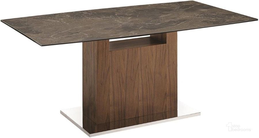 The appearance of Olivia Dining Table With Walnut Base and Brown Marbled Top designed by Casabianca Home in the modern / contemporary interior design. This brown piece of furniture  was selected by 1StopBedrooms from Olivia Collection to add a touch of cosiness and style into your home. Sku: TC-MFIX03WALEMP. Table Base Style: Pedestal. Product Type: Dining Table. Material: Porcelain. Table Top Shape: Rectangular. Size: 71.