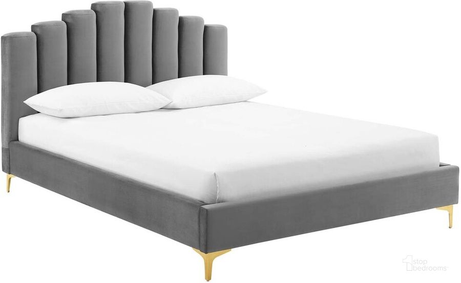 The appearance of Olivia Queen Performance Velvet Platform Bed In Gray designed by Modway in the modern / contemporary interior design. This gray piece of furniture  was selected by 1StopBedrooms from Olivia Collection to add a touch of cosiness and style into your home. Sku: MOD-6280-GRY. Bed Type: Platform Bed. Product Type: Platform Bed. Bed Size: Queen. Material: MDF. Image1
