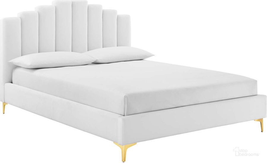 The appearance of Olivia Queen Performance Velvet Platform Bed MOD-6280-WHI designed by Modway in the modern / contemporary interior design. This white piece of furniture  was selected by 1StopBedrooms from Olivia Collection to add a touch of cosiness and style into your home. Sku: MOD-6280-WHI. Bed Type: Platform Bed. Product Type: Platform Bed. Bed Size: Queen. Material: MDF. Image1