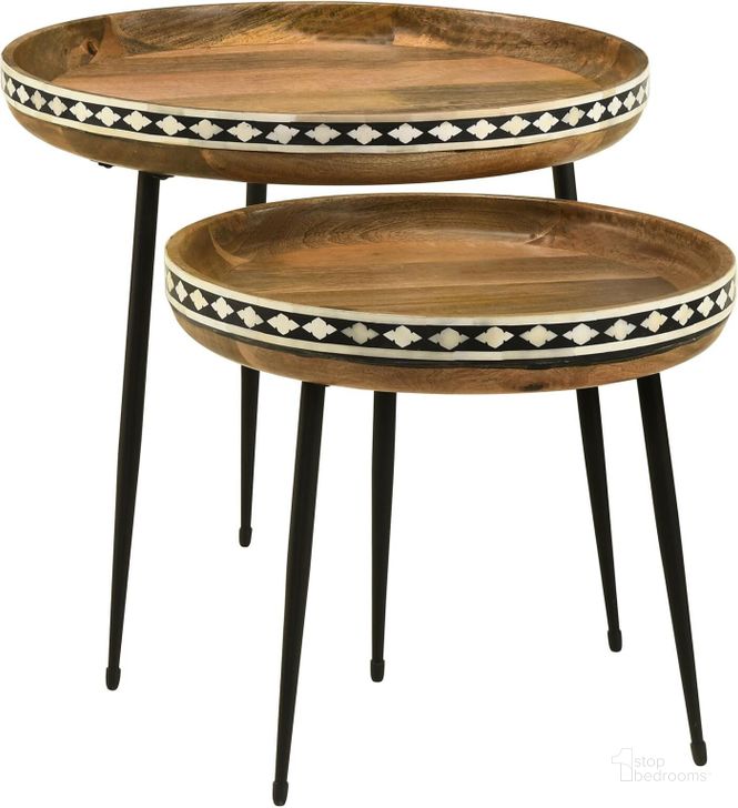 The appearance of Ollie 2-Piece Round Nesting Table In Natural and Black designed by Coaster in the rustic / southwestern interior design. This natural/black piece of furniture  was selected by 1StopBedrooms from Ollie Collection to add a touch of cosiness and style into your home. Sku: 930193. Material: Wood. Product Type: Nesting Table. Image1