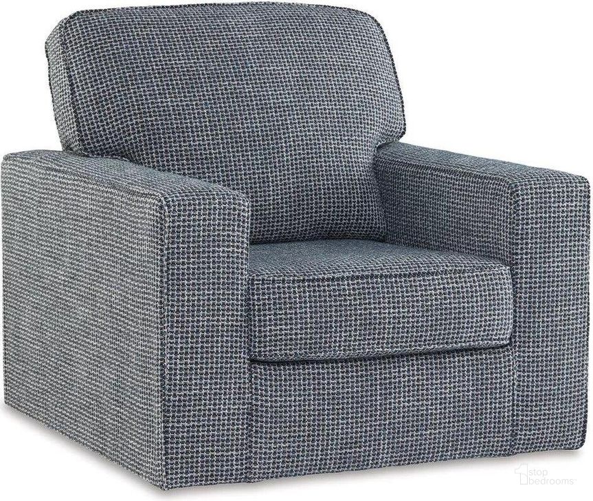 The appearance of Olwenburg Swivel Accent Chair In Denim designed by Signature Design by Ashley in the transitional interior design. This denim piece of furniture  was selected by 1StopBedrooms from Olwenburg Collection to add a touch of cosiness and style into your home. Sku: A3000652. Material: Fabric. Product Type: Accent Chair. Image1