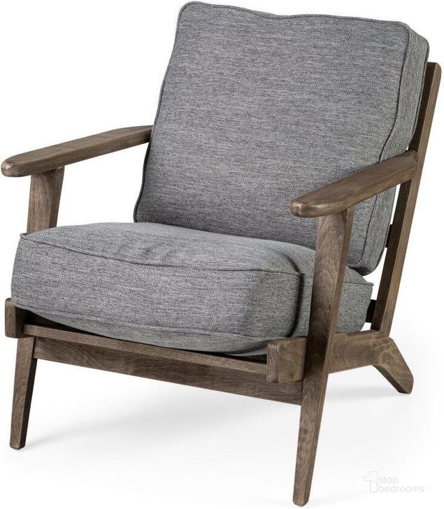 The appearance of Olympus V Castlerock Grey Fabric Wrapped Brown Wooden Frame Accent Chair designed by Mercana in the modern / contemporary interior design. This brown and grey piece of furniture  was selected by 1StopBedrooms from Olympus Collection to add a touch of cosiness and style into your home. Sku: 68727. Material: Wood. Product Type: Accent Chair. Image1