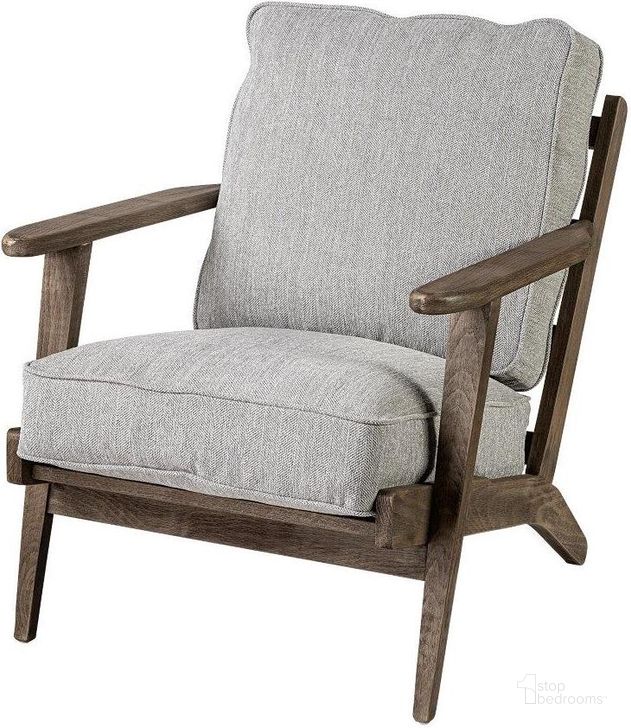 The appearance of Olympus Vi Frost Grey Fabric Wrapped Wooden Frame Accent Chair designed by Mercana in the modern / contemporary interior design. This light grey piece of furniture  was selected by 1StopBedrooms from Olympus Collection to add a touch of cosiness and style into your home. Sku: 68728. Material: Wood. Product Type: Accent Chair. Image1