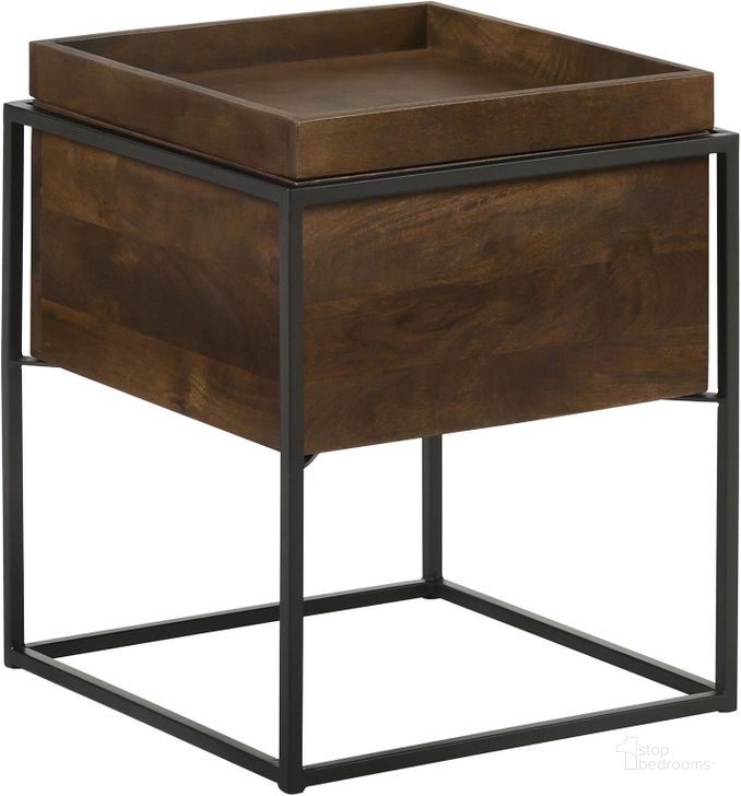The appearance of Ondrej Square Accent Table with Removable Top Tray In Dark Brown and Gunmetal designed by Coaster in the rustic / southwestern interior design. This dark brown/gunmetal piece of furniture  was selected by 1StopBedrooms from Ondrej Collection to add a touch of cosiness and style into your home. Sku: 936007. Material: Wood. Product Type: Accent Table. Image1