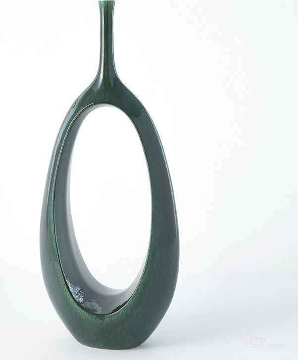 The appearance of Open Oval Ring Large Vase In Emerald designed by Global Views in the modern / contemporary interior design. This green piece of furniture  was selected by 1StopBedrooms from Open Collection to add a touch of cosiness and style into your home. Sku: 1901. Material: Ceramic. Product Type: Vase. Image1