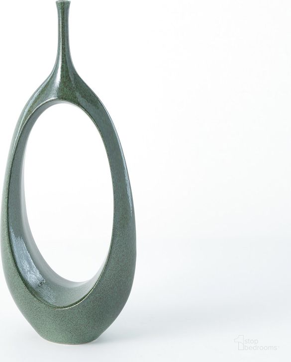 The appearance of Open Oval Ring Medium Vase In Emerald designed by Global Views in the modern / contemporary interior design. This green piece of furniture  was selected by 1StopBedrooms from Open Collection to add a touch of cosiness and style into your home. Sku: 1902. Material: Ceramic. Product Type: Vase. Image1