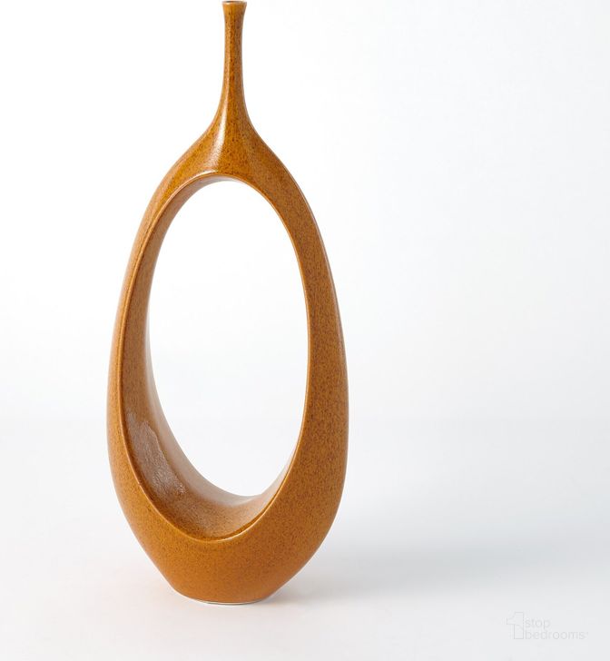 The appearance of Open Oval Ring Vase In Orange designed by Global Views in the modern / contemporary interior design. This orange piece of furniture  was selected by 1StopBedrooms from Open Collection to add a touch of cosiness and style into your home. Sku: 1878. Material: Ceramic. Product Type: Vase. Image1