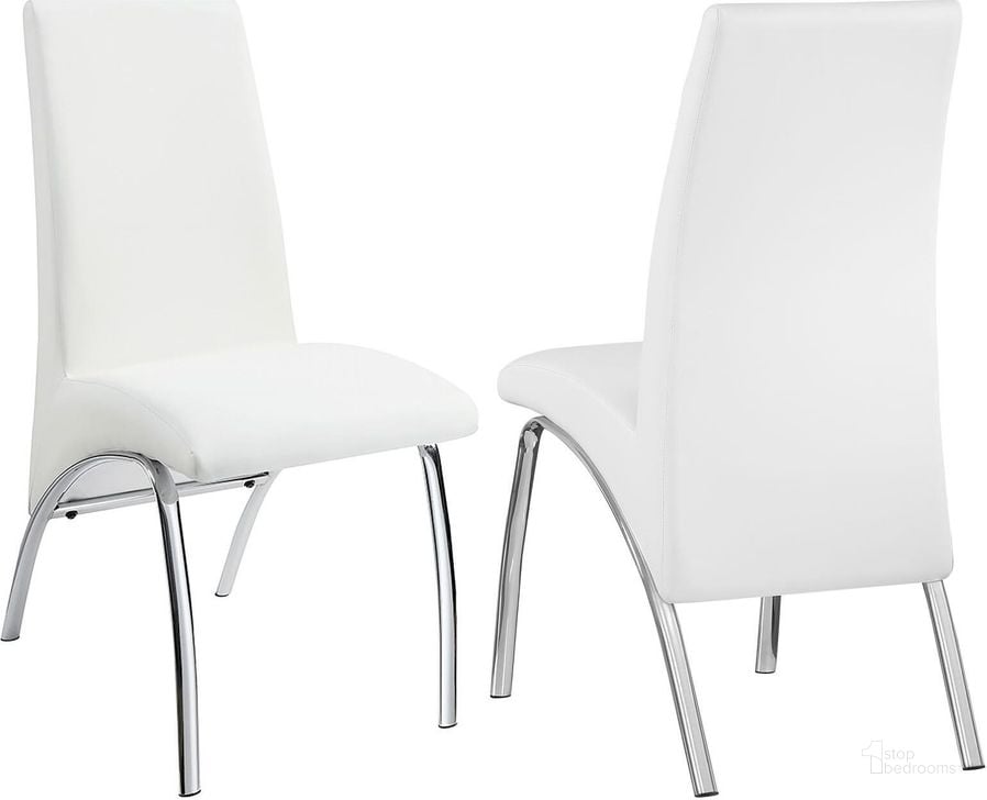 The appearance of Ophelia Dining Chair Set of 2 designed by Coaster in the modern / contemporary interior design. This white piece of furniture  was selected by 1StopBedrooms from Ophelia Collection to add a touch of cosiness and style into your home. Sku: 121572. Material: Metal. Product Type: Dining Chair. Image1
