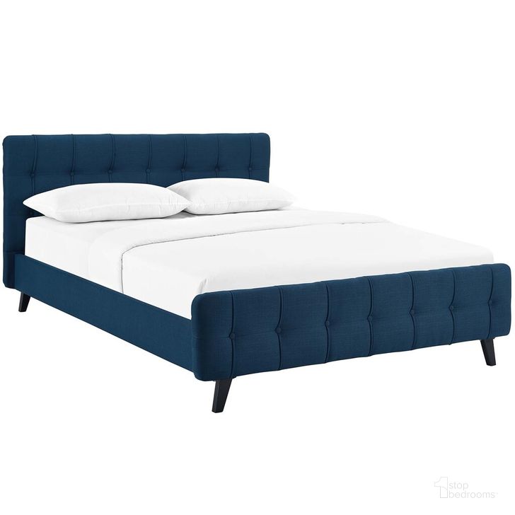 The appearance of Ophelia Queen Fabric Bed In Azure designed by Modway in the modern / contemporary interior design. This azure piece of furniture  was selected by 1StopBedrooms from Ophelia Collection to add a touch of cosiness and style into your home. Sku: MOD-5465-AZU. Bed Type: Platform Bed. Material: Wood. Product Type: Platform Bed. Bed Size: Queen. Image1