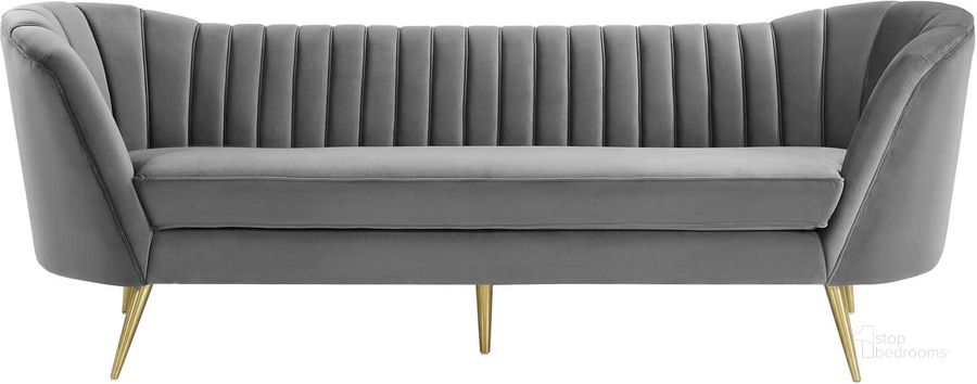 The appearance of Opportunity Gray Vertical Channel Tufted Curved Performance Velvet Sofa designed by Modway in the modern / contemporary interior design. This gray piece of furniture  was selected by 1StopBedrooms from Opportunity Collection to add a touch of cosiness and style into your home. Sku: EEI-3453-GRY. Material: Wood. Product Type: Sofa. Image1