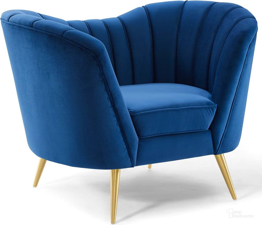 The appearance of Opportunity Navy Performance Velvet Arm Chair designed by Modway in the modern / contemporary interior design. This navy piece of furniture  was selected by 1StopBedrooms from Opportunity Collection to add a touch of cosiness and style into your home. Sku: EEI-3874-NAV. Product Type: Living Room Chair. Material: Stainless Steel. Image1