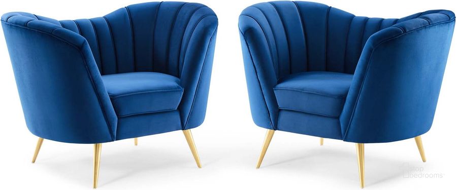 The appearance of Opportunity Navy Performance Velvet Arm Chair Set of 2 designed by Modway in the modern / contemporary interior design. This navy piece of furniture  was selected by 1StopBedrooms from Opportunity Collection to add a touch of cosiness and style into your home. Sku: EEI-4088-NAV. Product Type: Living Room Chair. Material: Stainless Steel. Image1