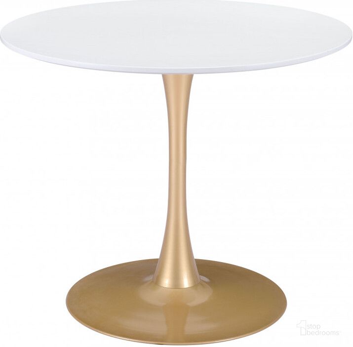 The appearance of Opus White and Gold Dining Table designed by Zuo Modern in the modern / contemporary interior design. This white and gold piece of furniture  was selected by 1StopBedrooms from Opus Collection to add a touch of cosiness and style into your home. Sku: 101568. Table Base Style: Pedestal. Table Top Shape: Round. Product Type: Dining Table. Material: MDF. Size: 35". Image1