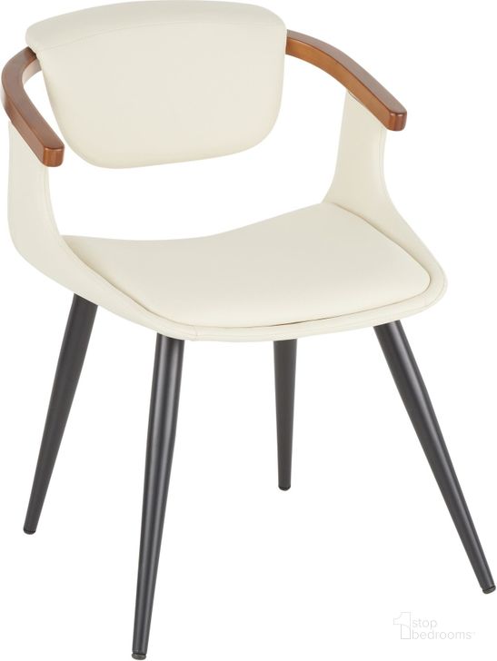 The appearance of Oracle Mid-Century Modern Chair In Black Metal And Cream Faux Leather designed by Lumisource in the transitional interior design. This black piece of furniture  was selected by 1StopBedrooms from Oracle Collection to add a touch of cosiness and style into your home. Sku: CH-ORACLE BKCR. Product Type: Chair. Material: Bamboo. Image1