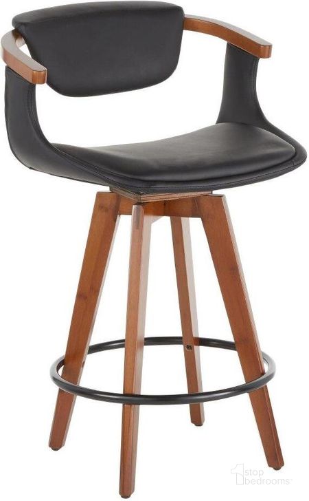 The appearance of Oracle Mid-Century Modern Counter Stool In Walnut Bamboo And Black Faux Leather designed by Lumisource in the transitional interior design. This walnut piece of furniture  was selected by 1StopBedrooms from Oracle Collection to add a touch of cosiness and style into your home. Sku: B26-ORACLE WLBK. Product Type: Barstool. Material: Bamboo. Image1