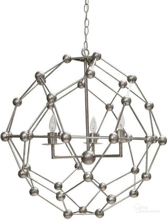 The appearance of Orbit Silver Leaf Molecule Large Chandelier designed by Worlds Away in the transitional interior design. This silver piece of furniture  was selected by 1StopBedrooms from Orbit Collection to add a touch of cosiness and style into your home. Sku: ORBIT S28. Material: Metal. Product Type: Chandelier.