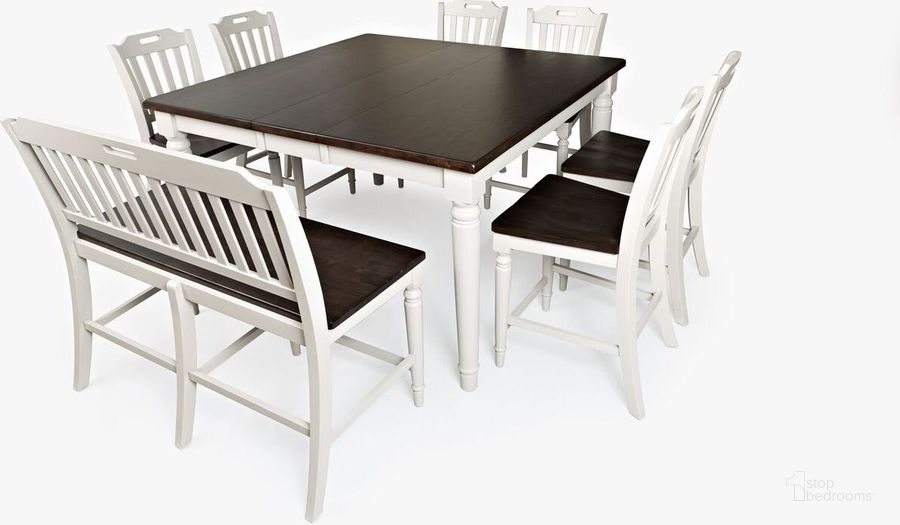 The appearance of Orchard Park Solid Rubberwood 60 Inch Eight-Piece Farmhouse Counter Height Dining Set With Bench In Soft Grey designed by Jofran in the traditional interior design. This soft grey piece of furniture  was selected by 1StopBedrooms from Orchard Park Collection to add a touch of cosiness and style into your home. Sku: 1771-60C-8. Product Type: Dining Room Set. Material: Rubberwood. Image1