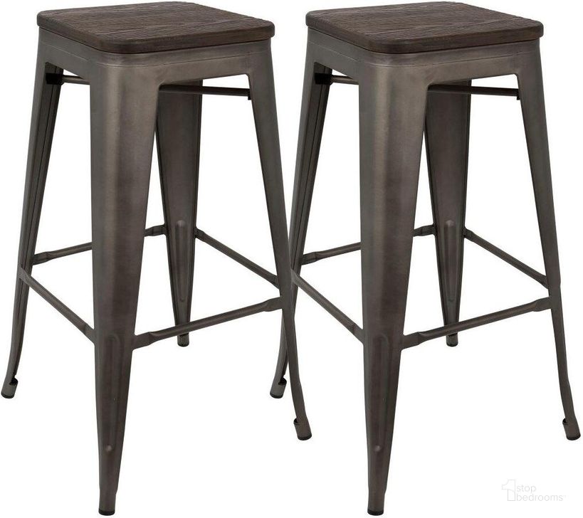 The appearance of Oregon Industrial Stackable Barstool In Antique And Espresso - Set Of 2 designed by Lumisource in the industrial interior design. This dark espresso piece of furniture  was selected by 1StopBedrooms from Oregon Collection to add a touch of cosiness and style into your home. Sku: BS-TW-OR DK+AN2. Material: Metal. Product Type: Barstool. Image1