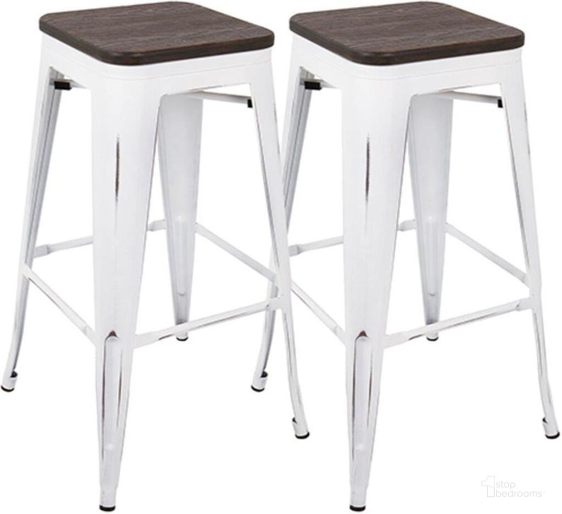 The appearance of Oregon Industrial Stackable Barstool In Vintage White And Espresso - Set Of 2 designed by Lumisource in the industrial interior design. This white piece of furniture  was selected by 1StopBedrooms from Oregon Collection to add a touch of cosiness and style into your home. Sku: BS-OR VW+E2. Material: Metal. Product Type: Barstool. Image1