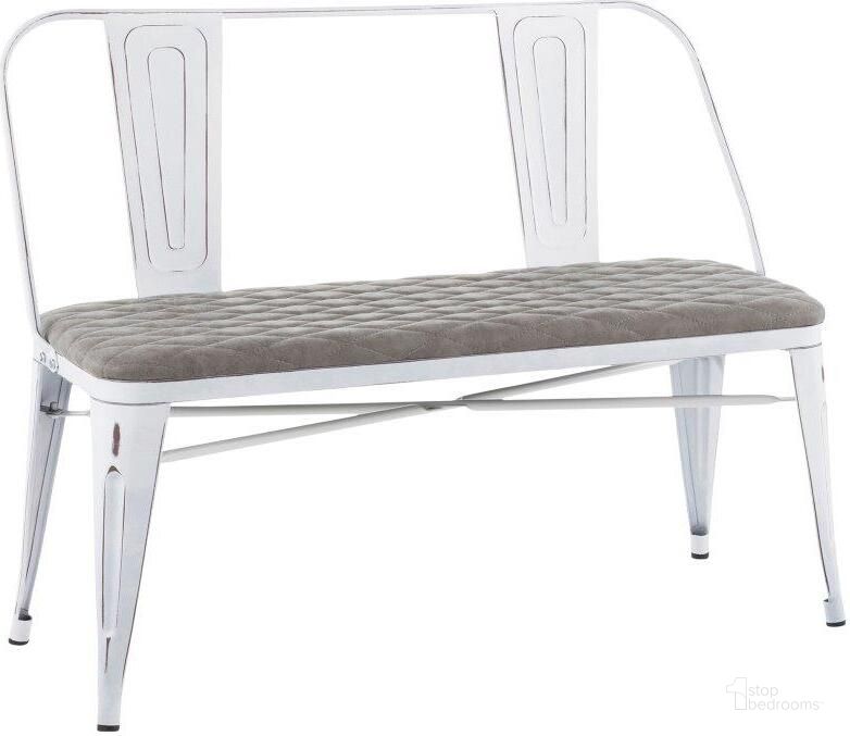 The appearance of Oregon Industrial Upholstered Bench In Vintage White Metal And Grey Cowboy Fabric designed by Lumisource in the industrial interior design. This vintage white piece of furniture  was selected by 1StopBedrooms from Oregon Collection to add a touch of cosiness and style into your home. Sku: BC-ORUP VW+GY. Material: Polyester. Product Type: Bench. Image1