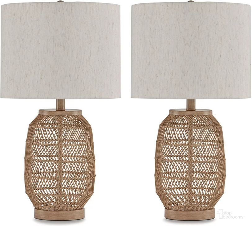The appearance of Orenman Light Brown Rattan Table Lamp Set Of 2 designed by Signature Design by Ashley in the transitional interior design. This light brown piece of furniture  was selected by 1StopBedrooms from Orenman Collection to add a touch of cosiness and style into your home. Sku: L329094. Material: Rattan. Product Type: Table Lamp. Image1
