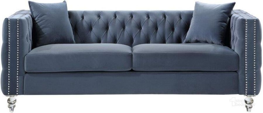 The appearance of Orina Blue Sofa designed by Homelegance in the modern / contemporary interior design. This blue piece of furniture  was selected by 1StopBedrooms from Orina Collection to add a touch of cosiness and style into your home. Sku: 9349DBU-3. Product Type: Sofa. Material: Velvet. Image1