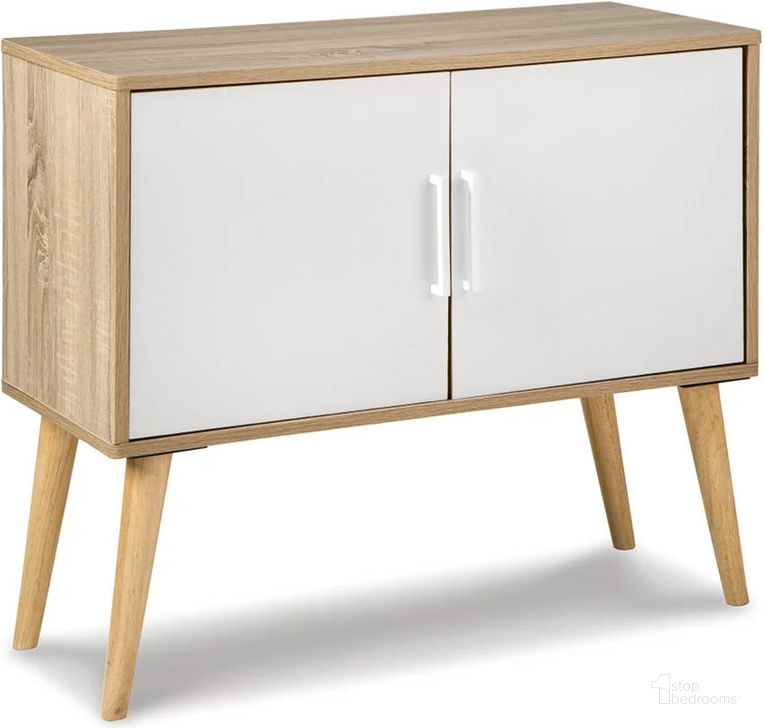 The appearance of Orinfield Natural And White Accent Cabinet designed by Signature Design by Ashley in the modern / contemporary interior design. This natural/white piece of furniture  was selected by 1StopBedrooms from Orinfield Collection to add a touch of cosiness and style into your home. Sku: A4000396. Material: Wood. Product Type: Accent Cabinet. Image1