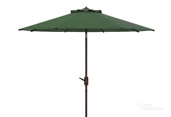 The appearance of Ortega 9 Ft Crank Umbrella in Green designed by Safavieh in the modern / contemporary interior design. This green piece of furniture  was selected by 1StopBedrooms from Ortega Collection to add a touch of cosiness and style into your home. Sku: PAT8001H. Material: Metal. Product Type: Umbrella. Image1