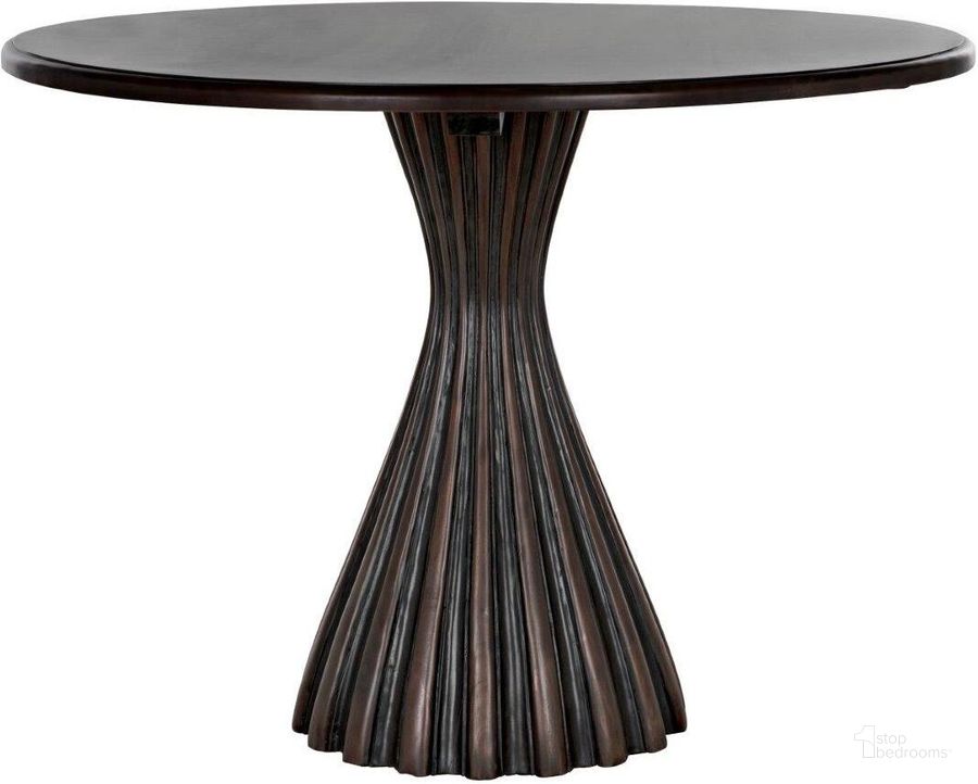 The appearance of Osiris Dining Table In Pale Rubbed With Light Brown Trim designed by Noir in the transitional interior design. This light brown piece of furniture  was selected by 1StopBedrooms from  to add a touch of cosiness and style into your home. Sku: GTAB564PR. Table Base Style: Pedestal. Table Top Shape: Round. Product Type: Dining Table. Material: Wood Veneer. Size: 41". Image1
