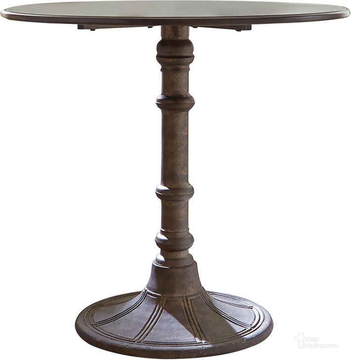 The appearance of Oswego Industrial Round Bistro Pedestal Dining Table designed by Coaster in the transitional interior design. This black piece of furniture  was selected by 1StopBedrooms from Oswego Collection to add a touch of cosiness and style into your home. Sku: 100063. Table Top Shape: Round. Material: Wood. Product Type: Pedestal Table. Image1