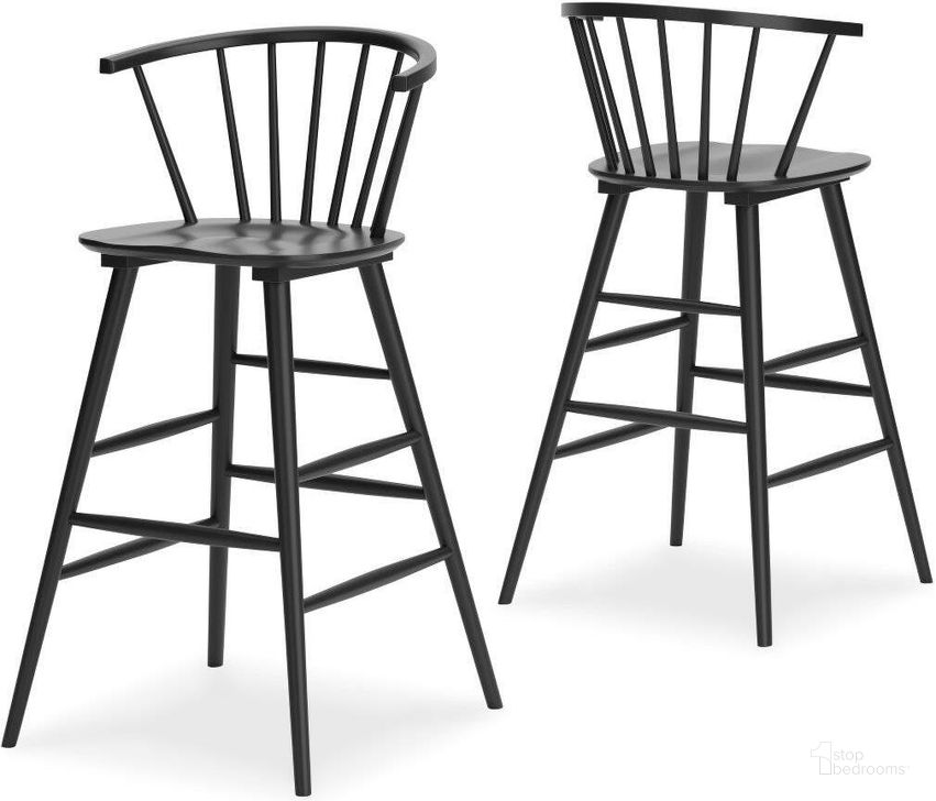 The appearance of Otaska Black Tall Barstool Set Of 2 designed by Signature Design by Ashley in the modern / contemporary interior design. This black piece of furniture  was selected by 1StopBedrooms from Otaska Collection to add a touch of cosiness and style into your home. Sku: D406-230. Material: Wood. Product Type: Barstool. Image1