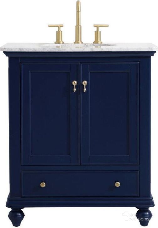 The appearance of Otto 30 Inch Single Bathroom Vanity In Blue designed by Elegant Lighting in the modern / contemporary interior design. This blue piece of furniture  was selected by 1StopBedrooms from Otto Collection to add a touch of cosiness and style into your home. Sku: VF12330BL. Material: Wood. Product Type: Bathroom Vanity. Image1