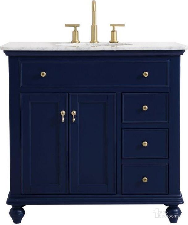 The appearance of Otto 36 Inch Single Bathroom Vanity In Blue designed by Elegant Lighting in the modern / contemporary interior design. This blue piece of furniture  was selected by 1StopBedrooms from Otto Collection to add a touch of cosiness and style into your home. Sku: VF12336BL. Material: Wood. Product Type: Bathroom Vanity. Image1