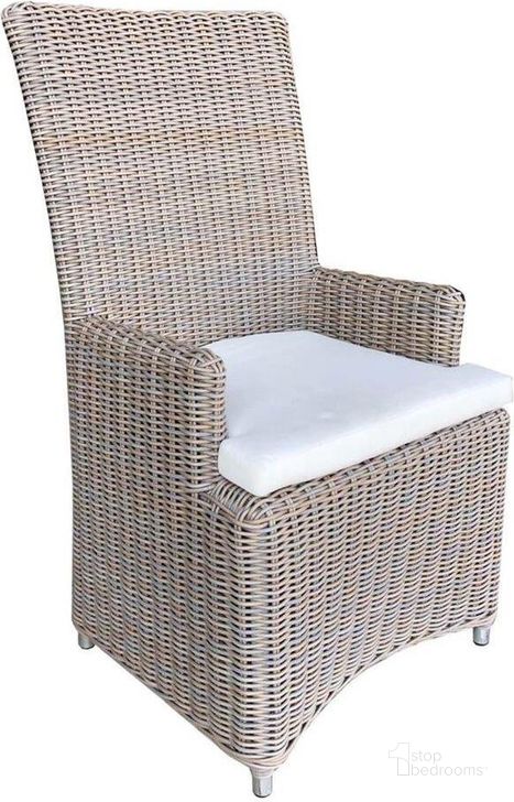 The appearance of Outdoor Nico Grey Arm Dining Chair designed by Padmas Plantation in the modern / contemporary interior design. This grey piece of furniture  was selected by 1StopBedrooms from Nico Collection to add a touch of cosiness and style into your home. Sku: OL-NCO11-ECO. Product Type: Outdoor Dining Chair. Material: Wicker. Image1