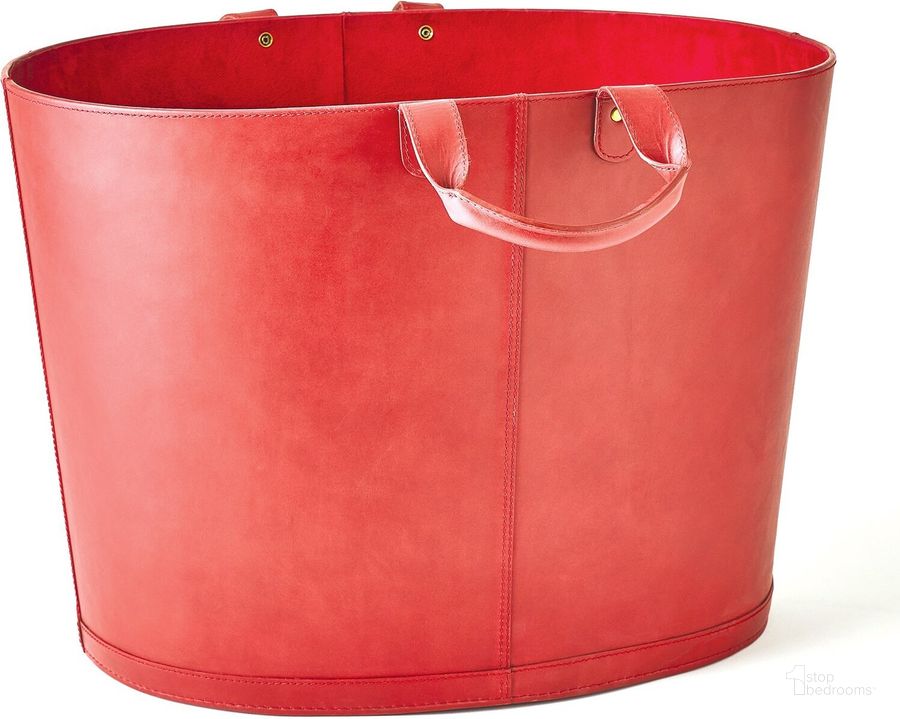 The appearance of Oversized Oval Leather Basket In Deep Red designed by Global Views in the modern / contemporary interior design. This red piece of furniture  was selected by 1StopBedrooms from Oversized Collection to add a touch of cosiness and style into your home. Sku: 9.93811. Material: Leather. Product Type: Basket. Image1