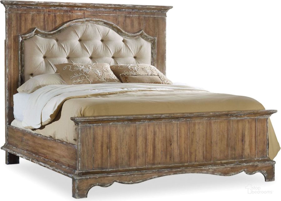 The appearance of Chatelet Beige And Soft Amber California King upholstered Mantle Panel Bed designed by Hooker in the traditional interior design. This light brown piece of furniture  was selected by 1StopBedrooms from Chatelet Collection to add a touch of cosiness and style into your home. Sku: 5300-90863;5300-90867;5300-90868. Bed Type: Panel Bed. Material: Wood. Product Type: Panel Bed. Bed Size: California King. Image1