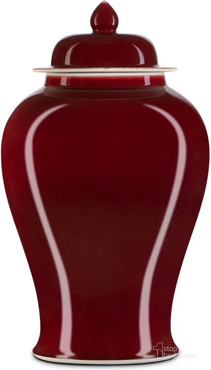 The appearance of Oxblood Large Temple Jar In Red designed by Currey & Company in the modern / contemporary interior design. This red piece of furniture  was selected by 1StopBedrooms from Oxblood Collection to add a touch of cosiness and style into your home. Sku: 1200-0686. Material: Porcelain. Product Type: Jar. Image1