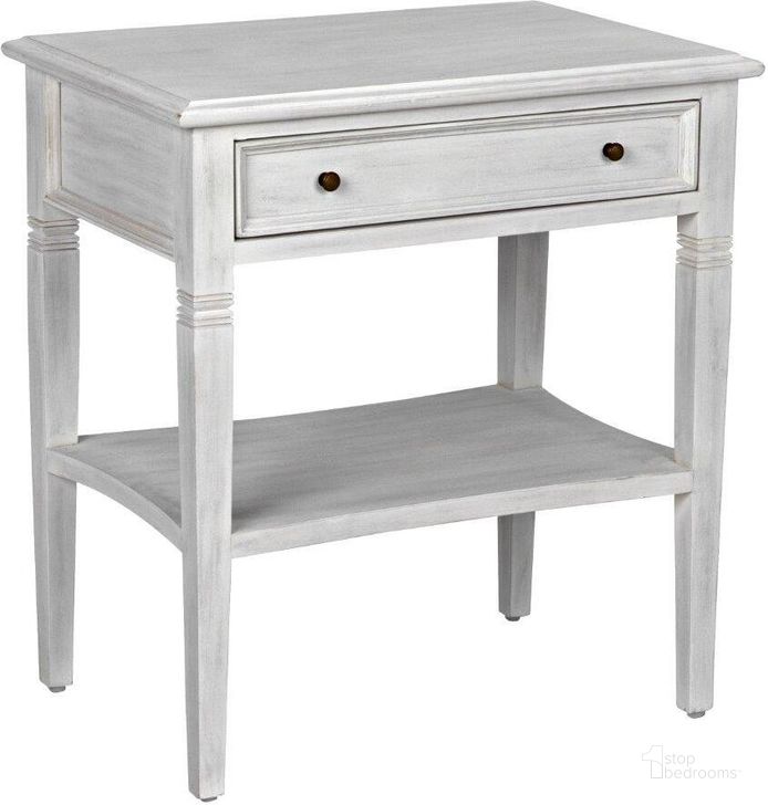 The appearance of Oxford 1-Drawer Side Table In White Wash designed by Noir in the transitional interior design. This white wash piece of furniture  was selected by 1StopBedrooms from Oxford Collection to add a touch of cosiness and style into your home. Sku: GTAB247WH. Product Type: Side Table. Material: Wood Veneer. Image1