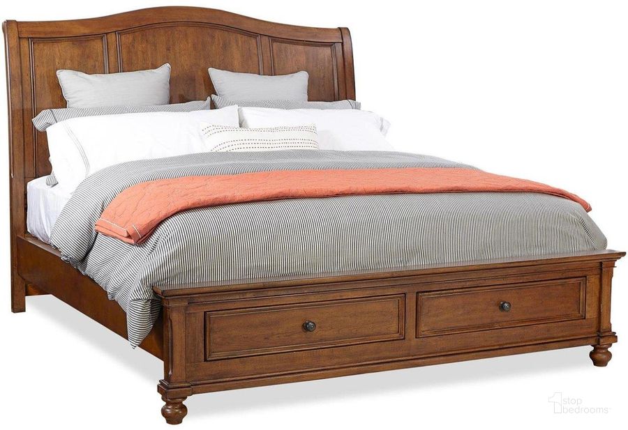 The appearance of Oxford King Sleigh Bed In Cherry designed by Aspenhome in the traditional interior design. This cherry piece of furniture  was selected by 1StopBedrooms from Oxford Collection to add a touch of cosiness and style into your home. Sku: I07-407-WBR;I07-406-WBR;I07-404-WBR. Bed Type: Storage Bed. Material: Wood. Product Type: Storage Bed. Bed Size: King.