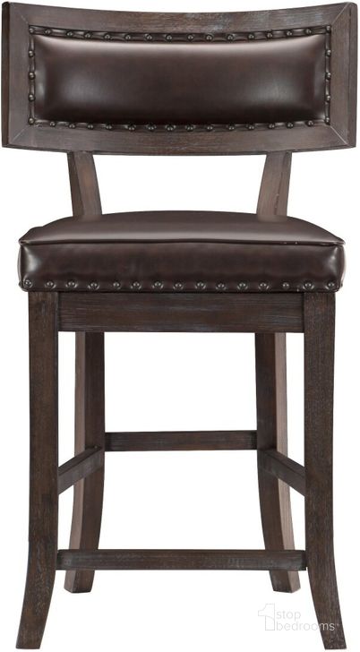 The appearance of Oxton Distressed Dark Cherry Counter Height Chair Set Of 2 designed by Homelegance in the traditional interior design. This brown piece of furniture  was selected by 1StopBedrooms from Oxton Collection to add a touch of cosiness and style into your home. Sku: 5655-24. Material: Wood. Product Type: Counter Height Chair. Image1